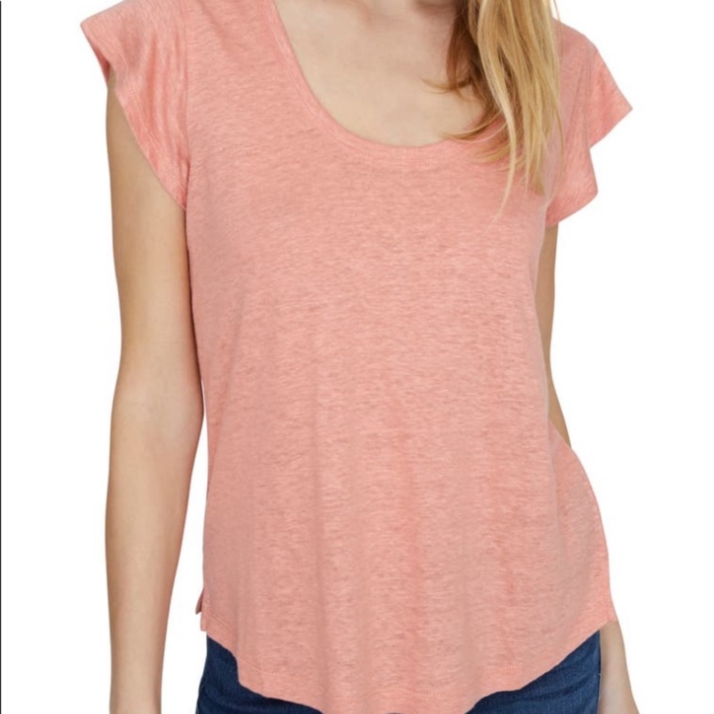Sanctuary Ruby Linen Flutter-sleeve Tee, Coral. S
